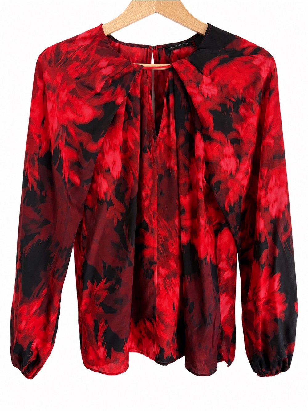 Kobi Halperin Floral Silk Blouse Red Black Long Sleeve Size S